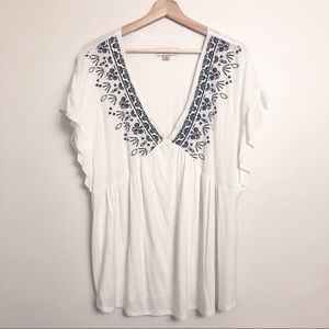 Knox Rose | NWOT Embroidered Deep V-Neck Blouse